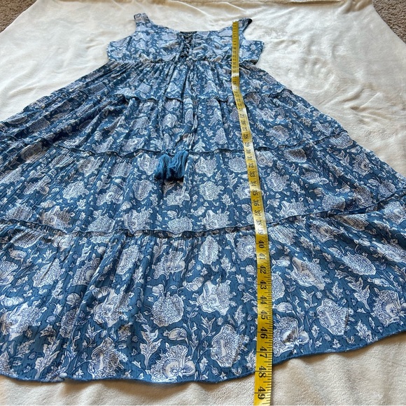 Papá Vancouver | Tiered Blue Floral Maxi Dress w/tie & tassels Size L Cottage - Picture 5 of 14